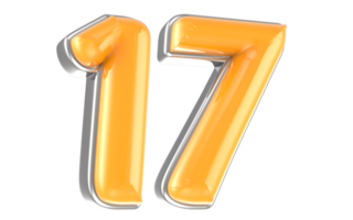 White And Yellow Number 17 3D Render png