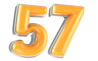 White And Yellow Number 57 3D Render png