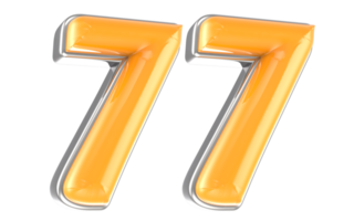 White And Yellow Number 77 3D Render png