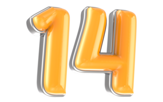 White And Yellow Number 14 3D Render png