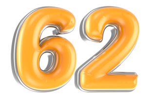 White And Yellow Number 62 3D Render png
