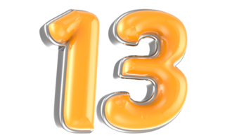 White And Yellow Number 13 3D Render png