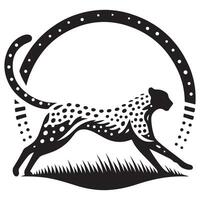 Cheetah Silhouette Design With Grass in the Circle vector