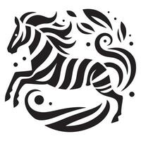 Nature Inspired Zebra Illustration with Leafy Patterns in Black and White vector