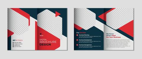 Two fold out brochures with red and black geometric shapes vector
