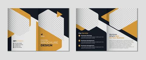 Two fold out brochures with black and yellow geometric shapes vector