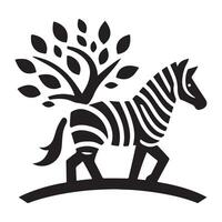 Nature Inspired Zebra Illustration with Leafy Patterns in Black and White vector