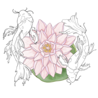 Drawing of two fish on the background of a water lily. An illustration of the horoscope of the Pisces sign. For printing maps, postcards, calendars. Design of astrological websites, tests, predictions png