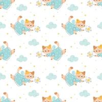Cute fairy tale cat seamless pattern vector