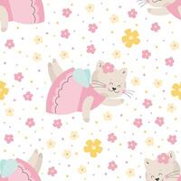 Fairy tale cat with flowers seamless pattern vector