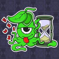 an image of an octopus with a clock and leaf vector