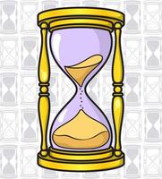 an hourglass with sand in it on a background of geometric shapes vector