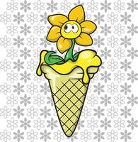 a cartoon ice cream cone with a yellow flower vector