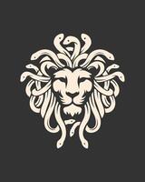 lion face combine with medusa concept, strength and wisdom, intelligence and mystery vector