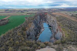 An aerial view of a river and a canyon photo