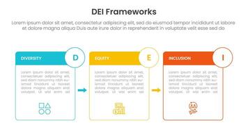 DEI organizational frameworks infographic 3 point with box outline and badge arrow for slide presentation vector