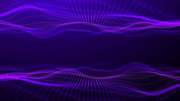 Abstract purple digital waves with light reflections on dark background. Purple cinematic intro animation. Shiny particle waves. Technology, space. 4k 60fps loop. video