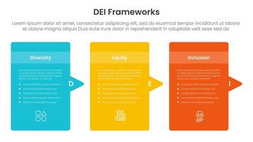 DEI organizational frameworks infographic 3 point with round box container with arrow right side direction for slide presentation vector