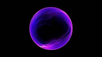 abstrato luminoso esfera do brilhante Rosa e azul partículas do mágico brilho em uma Sombrio fundo. energia bola do brilhante pontos esfera. roxa movimento do uma esférico esfera. desatado looping 4k . video