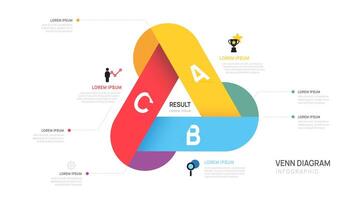 Infographic Venn diagram chart template for business 3 step presentation with venn diagram elements illustration. vector