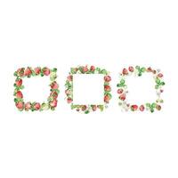 Watercolor straberry set with wreath and frame vector