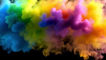 Abstract colorful smoke cloud isolated on black background. video