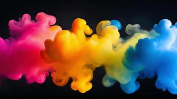 Abstract colorful ink swirls floating in water on a black background. video