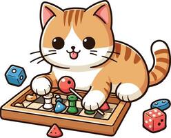 Cute cat on white background playing game. vector