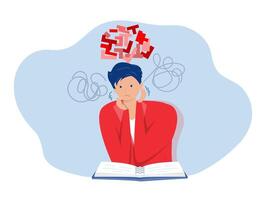 ADHD people concept, boy is a headache because tired of doing work Difficulty learning. Dizzy man. vector