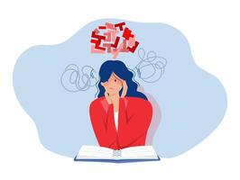 ADHD people concept, girl is a headache because tired of doing work Difficulty learning. Dizzy man. vector