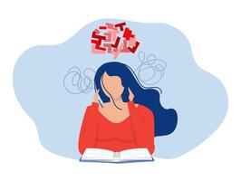 ADHD people concept, girl is a headache because tired of doing work Difficulty learning. Dizzy man. vector