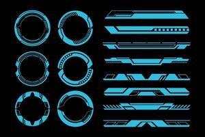 Futuristic HUD Elements Cyberpunk. Sci-Fi Interface, Circular and Linear Tech Borders vector