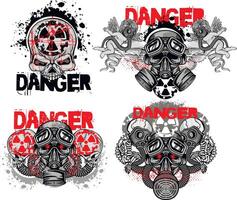 set, post-apocalypse sign with skull and gas mask vector