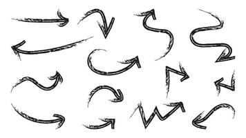 Arrows drawn with brushes for infographic design. Universal includes straight, curved, round and multi directional options. illustration. vector
