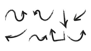 Arrows drawn with brushes for infographic design. Straight curved circular multidirectional. illustration. vector