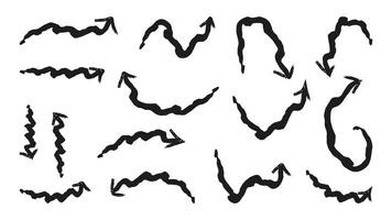 Arrows drawn with brushes on white background for infographic design. Straight curved circular multidirectional. Graphic element used in different projects. illustration. vector