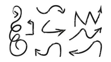 Arrows collection drawn with brushes for infographic design. Straight curved circular multidirectional. Graphic element used in different projects. illustration. vector