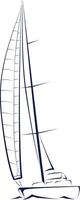 Outline of a Yacht on the Waves, Flat Ship, Isolate on White, Contour Drawing, Silhouette vector
