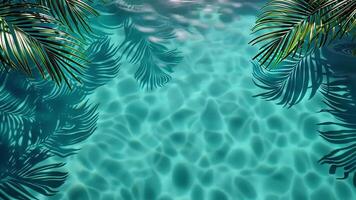 Abstract overhead view of turquoise water with palm leaves and their shadows. video