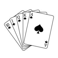 Playing cards - a poker hand consisting of a royal flush spades 10 J Q K A, illustration isolated on white background vector