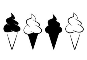 ice cream - set of black and white symbol of soft serve ice creams in a cone, simple illustration isolated on white background vector