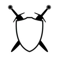 shield with two crossed swords icon silhouette, illustration of medieval sword isolated on a white background vector