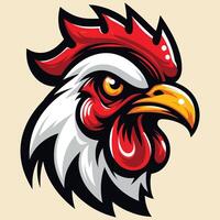 Traditional Rooster Head Illustration with High Contrast and Sharp Lines vector
