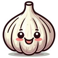 Cute Kawaii Cartoon Garlic with Happy Face Playful Illustration vector