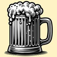 Classic Beer Mug with Frothy Foam Illustration in Black and White vector