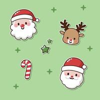 Cute Christmas Characters and Elements on Green Background vector
