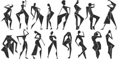Abstract geometric silhouettes of dancing figures on a white background. vector