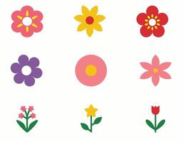 A colorful assortment of flowers in various styles and shapes on a plain background. vector