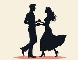 Silhouette of a couple dancing gracefully, capturing a moment of elegance and flow, set against a simple beige background. vector