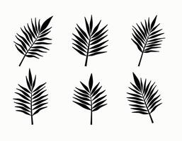 Minimalist black palm leaf silhouettes arranged in two rows of three against a white background. vector